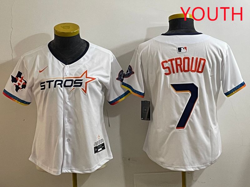 Youth Houston Astros #7 Stroud White Fourth generation Joint Name Nike 2025 MLB Jersey style 2